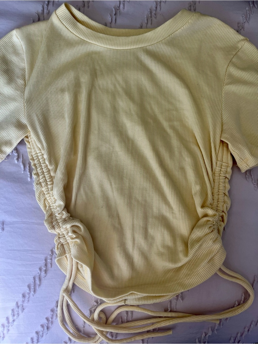 ZARA Ribbed Ruched Side Drawstring Top | Size Small | Butter Yellow - Picture 3 of 4